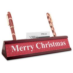 Snowflakes Red Mahogany Nameplate with Business Card Holder (Personalized)