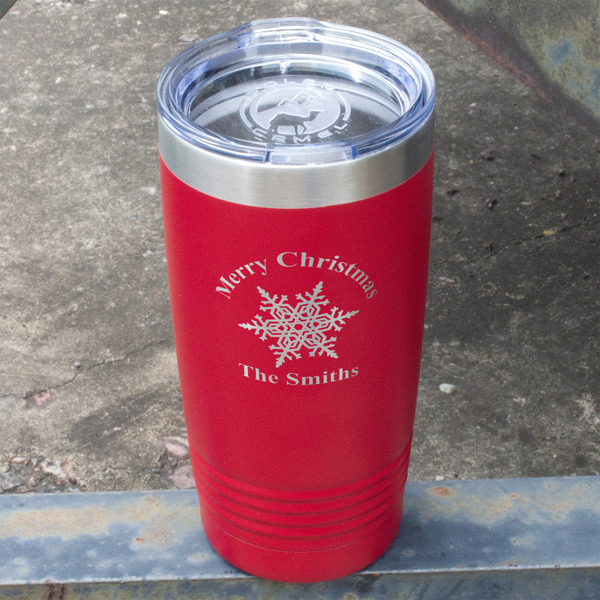 Snowflakes Red Polar Camel Tumbler - 20oz - Angled