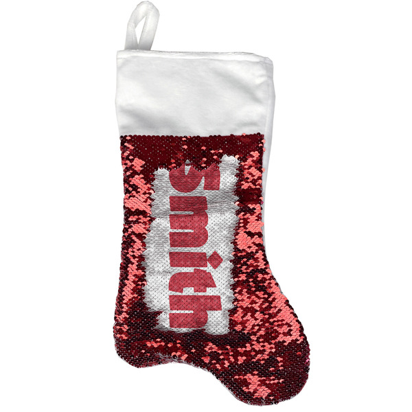 Custom Snowflakes Reversible Sequin Stocking - Red (Personalized)