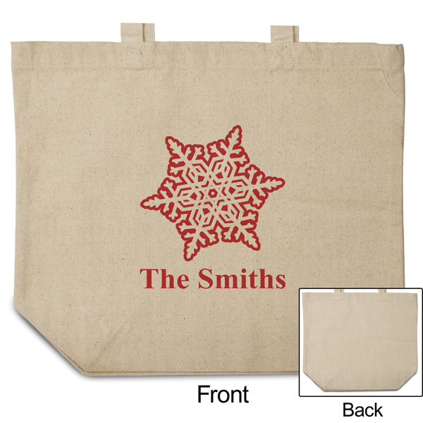 Snowflakes Reusable Cotton Grocery Bag - Front & Back View