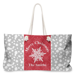 Snowflakes Large Tote Bag with Rope Handles (Personalized)