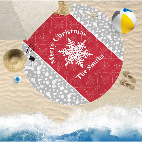 Snowflakes Round Beach Towel Lifestyle