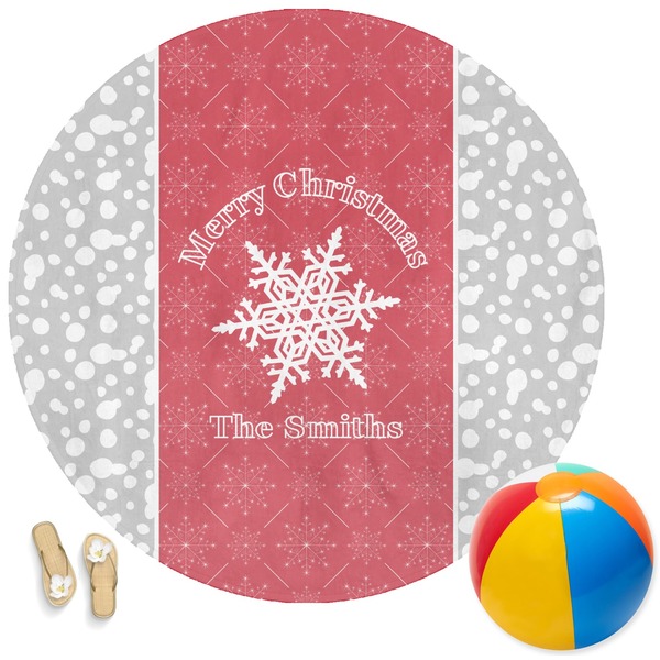 Custom Snowflakes Round Beach Towel (Personalized)