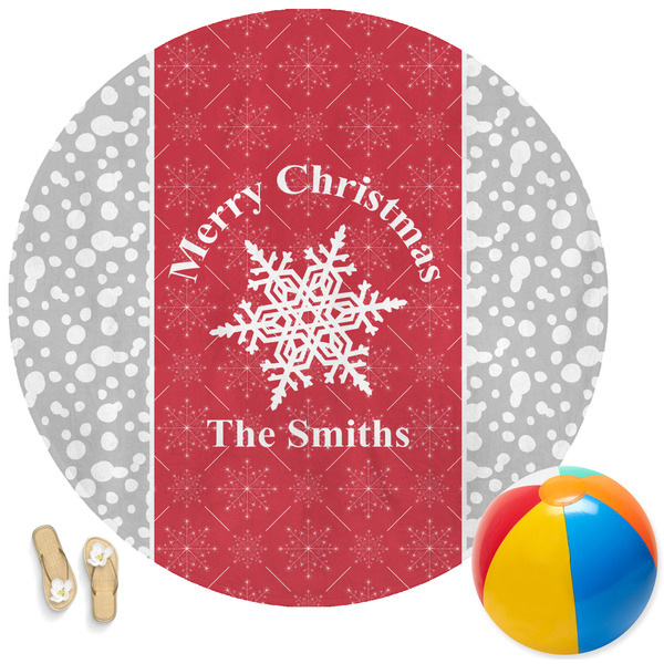 Custom Snowflakes Round Beach Towel (Personalized)