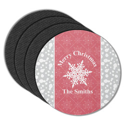 Snowflakes Round Rubber Backed Coasters - Set of 4 (Personalized)