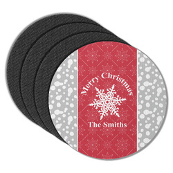 Snowflakes Round Rubber Backed Coasters - Set of 4 (Personalized)