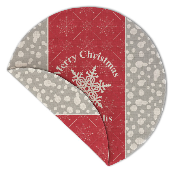 Snowflakes Round Linen Placemats - Front (folded corner double sided)