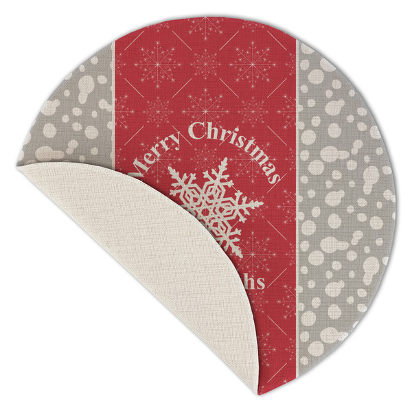 Snowflakes Round Linen Placemats - Front (folded corner single sided)