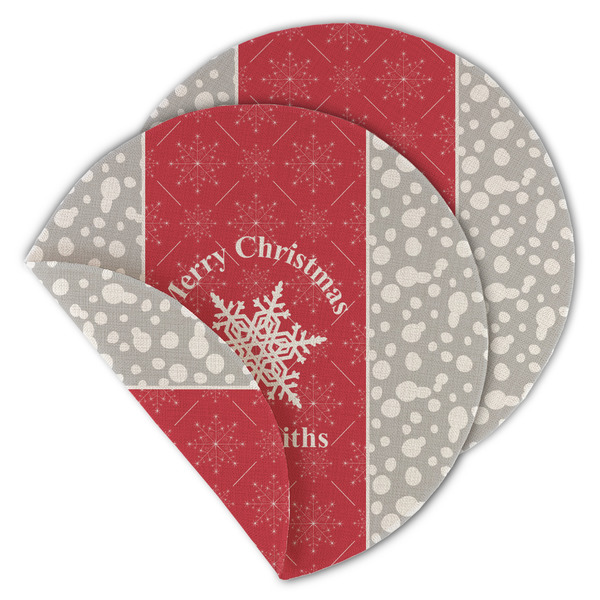 Custom Snowflakes Round Linen Placemat - Double Sided - Set of 4 (Personalized)
