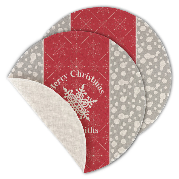 Custom Snowflakes Round Linen Placemat - Single Sided - Set of 4 (Personalized)