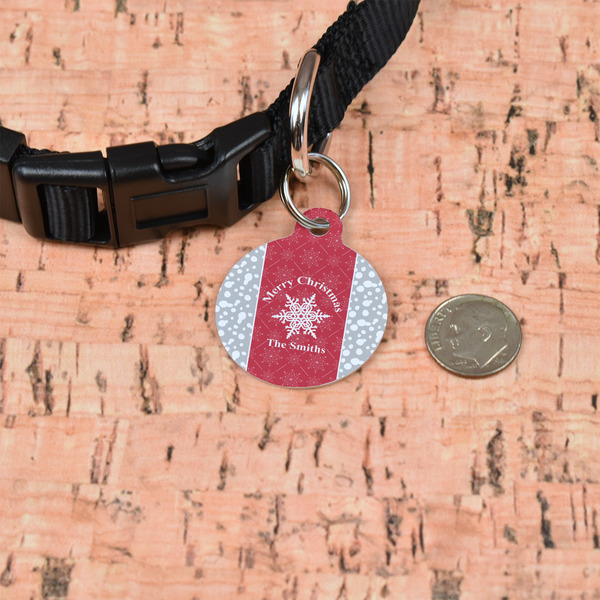 Snowflakes Round Pet ID Tag - Small - In Context