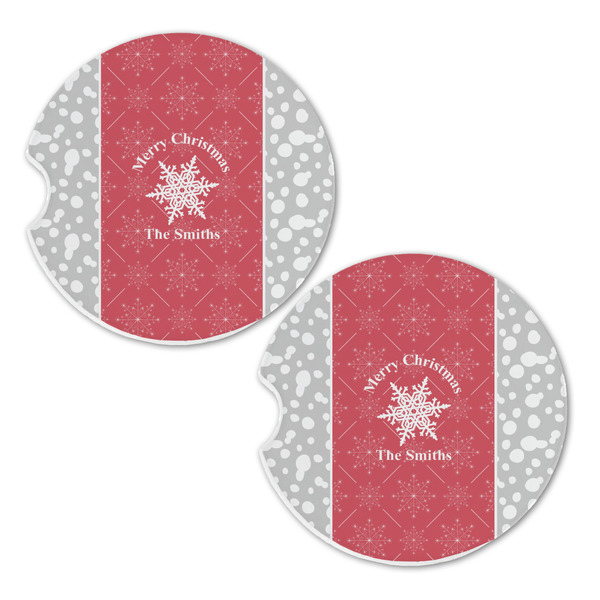 Snowflakes Sandstone Car Coasters - Set of 2