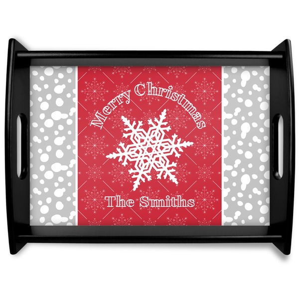 Custom Snowflakes Black Wooden Tray - Large (Personalized)