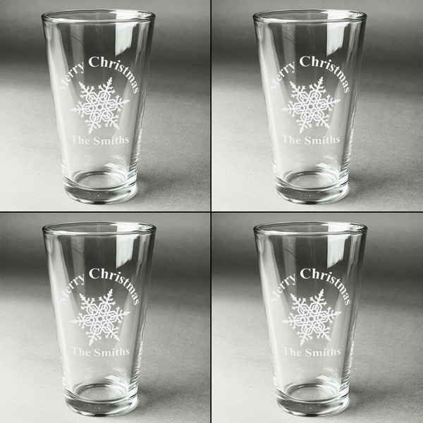 Snowflakes Set of Four Engraved Beer Glasses - Individual View