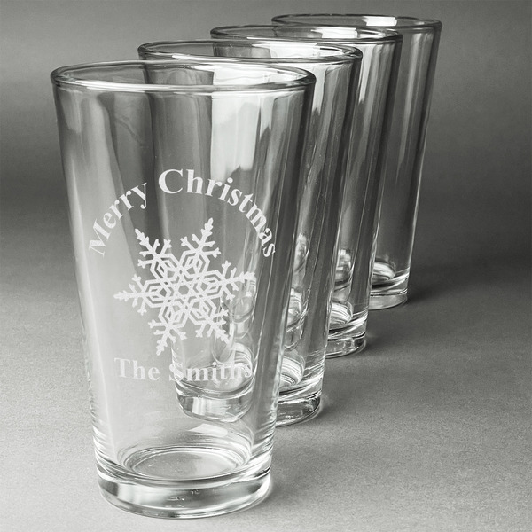 Custom Snowflakes Pint Glasses - Engraved (Set of 4) (Personalized)