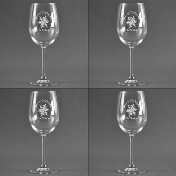Snowflakes Set of Four Personalized Wineglasses (Approval)