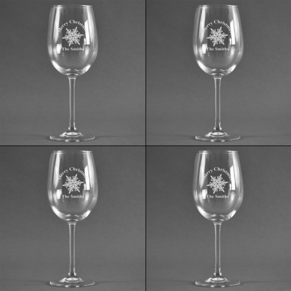 Snowflakes Set of Four Personalized Wineglasses (Approval)