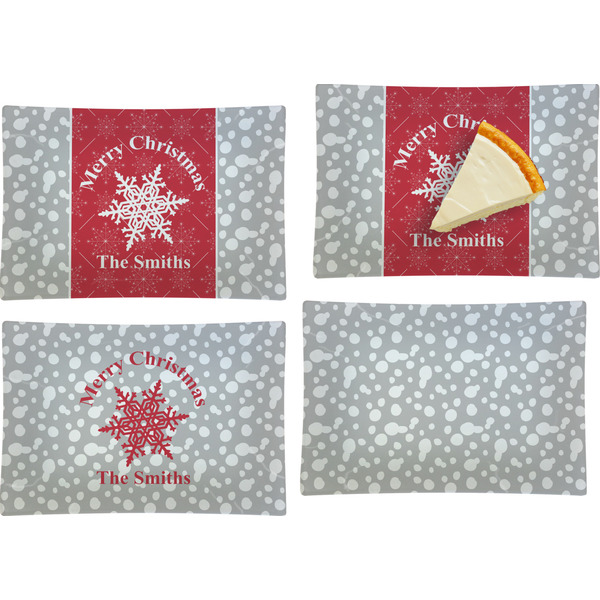Custom Snowflakes Set of 4 Glass Rectangular Appetizer / Dessert Plate (Personalized)