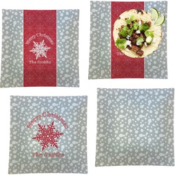 Snowflakes Set of 4 Glass Square Lunch / Dinner Plate 9.5" (Personalized)