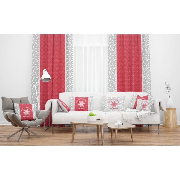 Snowflakes Sheer and Custom Curtains in Room with Matching Pillows