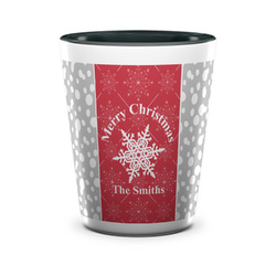 Snowflakes Ceramic Shot Glass - 1.5 oz - Two Tone - Set of 4 (Personalized)