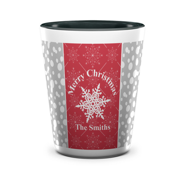 Custom Snowflakes Ceramic Shot Glass - 1.5 oz - Two Tone - Set of 4 (Personalized)
