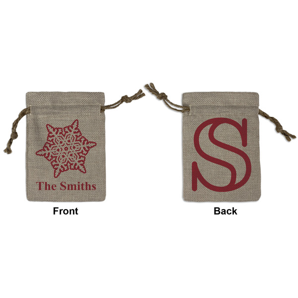 Custom Snowflakes Small Burlap Gift Bag - Front & Back (Personalized)