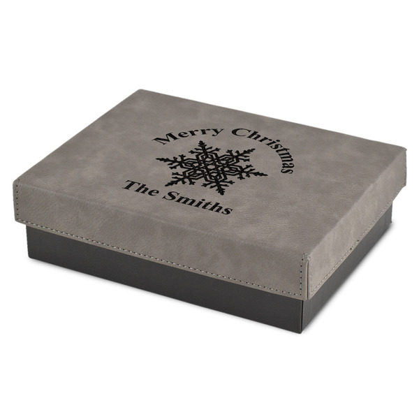 Custom Snowflakes Small Gift Box w/ Engraved Leather Lid (Personalized)