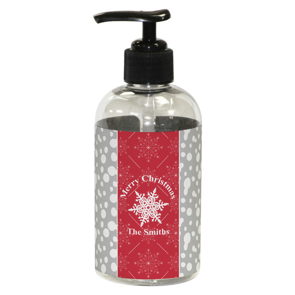 Custom Snowflakes Plastic Soap / Lotion Dispenser (8 oz - Small - Black) (Personalized)