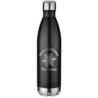 Snowflakes Black Water Bottle - 26 oz. Stainless Steel - Engraved Front (Personalized)