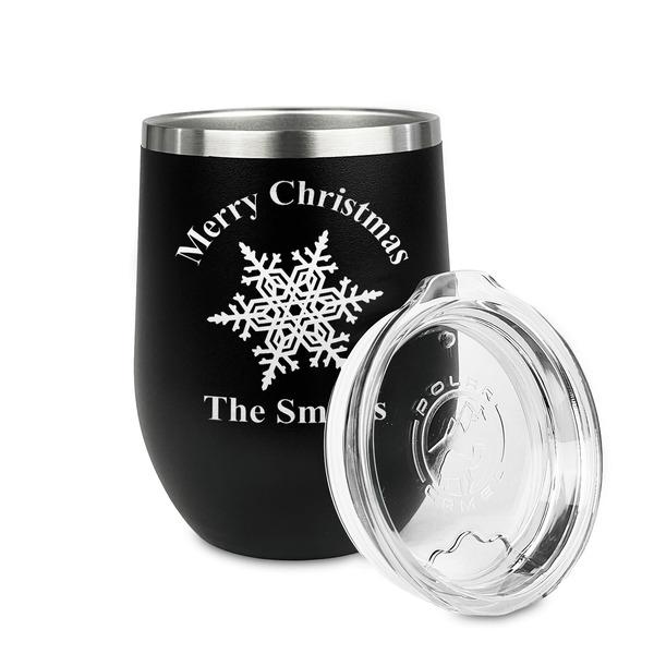 Snowflakes Stainless Wine Tumblers - Black - Double Sided - Alt View
