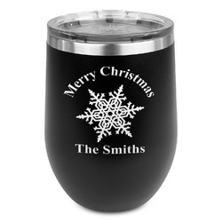 Snowflakes Stemless Stainless Steel Wine Tumbler - Black - Double Sided (Personalized)