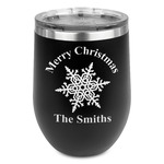 Snowflakes Stemless Stainless Steel Wine Tumbler - Black - Single Sided (Personalized)