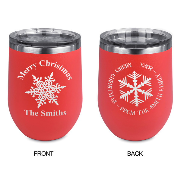 Snowflakes Stainless Wine Tumblers - Coral - Double Sided - Approval