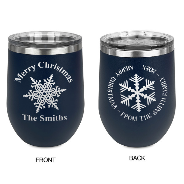 Snowflakes Stainless Wine Tumblers - Navy - Double Sided - Approval