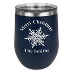 Snowflakes Stemless Stainless Steel Wine Tumbler - Navy - Single Sided (Personalized)