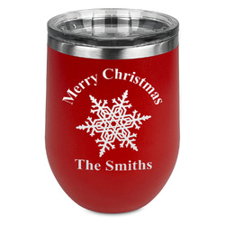 Snowflakes Stemless Stainless Steel Wine Tumbler - Red - Double Sided (Personalized)