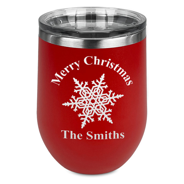 Custom Snowflakes Stemless Stainless Steel Wine Tumbler - Red - Double Sided (Personalized)