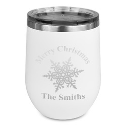 Snowflakes Stemless Stainless Steel Wine Tumbler - White - Single Sided (Personalized)