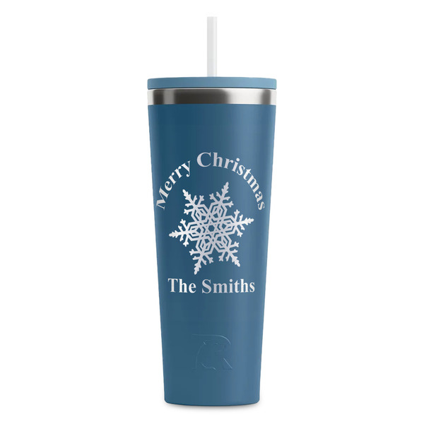 Custom Snowflakes RTIC Everyday Tumbler with Straw - 28oz - Steel Blue - Double-Sided (Personalized)
