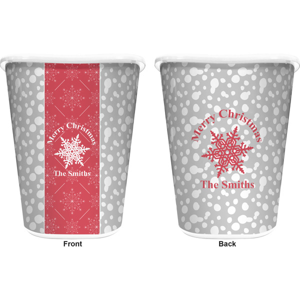 Snowflakes Trash Can White - Front and Back - Apvl