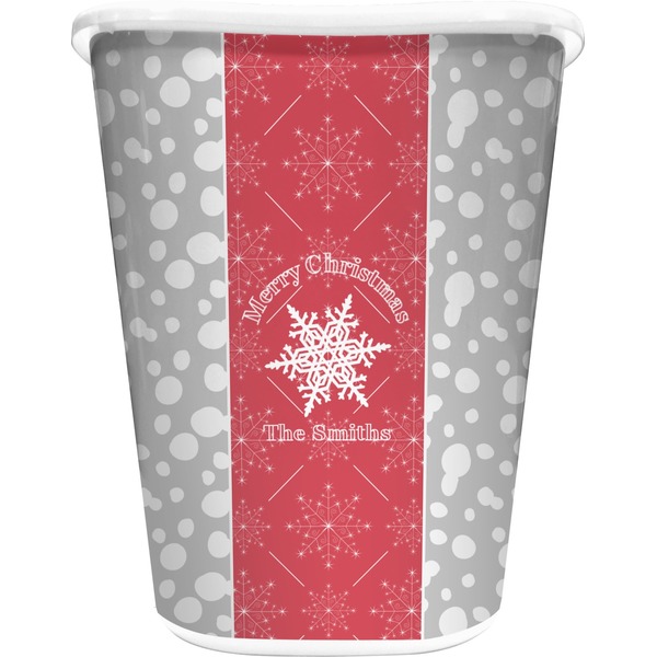 Custom Snowflakes Waste Basket - Single Sided (White) (Personalized)