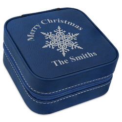 Snowflakes Travel Jewelry Box - Navy Blue Leather (Personalized)