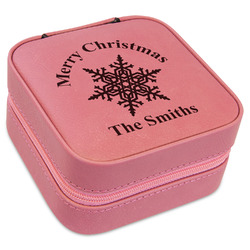 Snowflakes Travel Jewelry Boxes - Pink Leather (Personalized)
