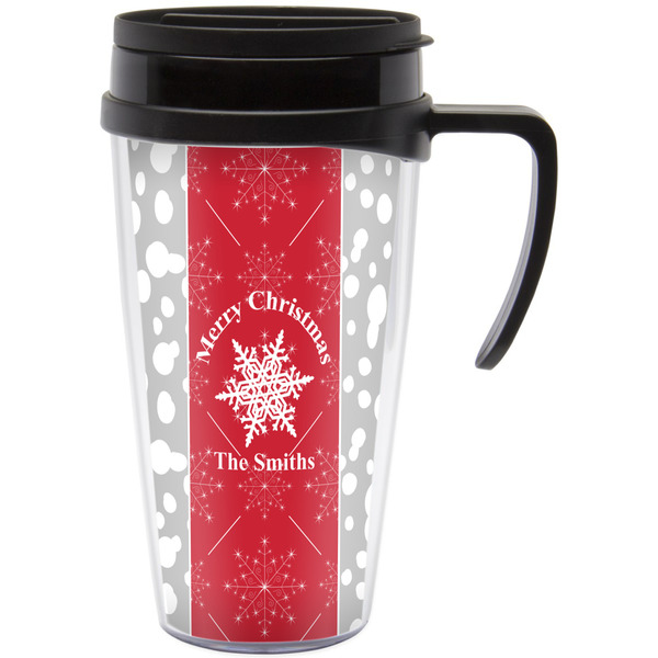Custom Snowflakes Acrylic Travel Mug with Handle (Personalized)