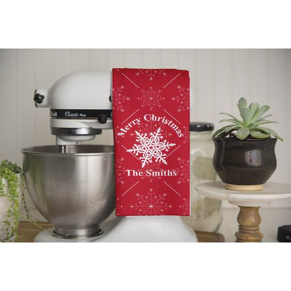 Snowflakes Waffle Weave Towel - Full Color Print - Lifestyle Image