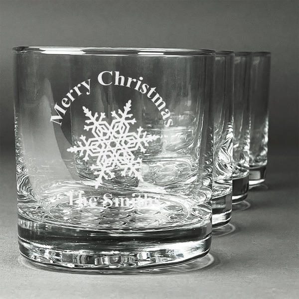 Custom Snowflakes Whiskey Glasses (Set of 4) (Personalized)