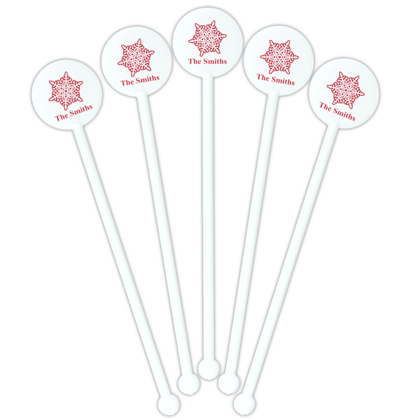 Snowflakes White Plastic 5.5" Stir Stick - Fan View