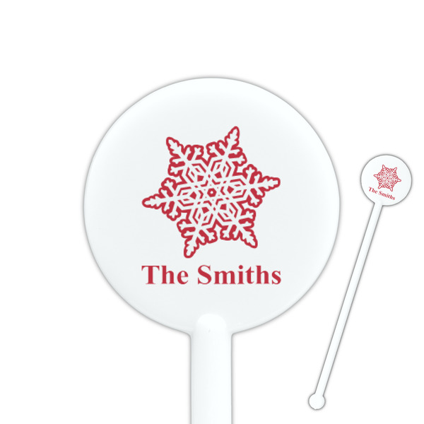 Custom Snowflakes 5.5" Round Plastic Stir Sticks - White - Single Sided (Personalized)