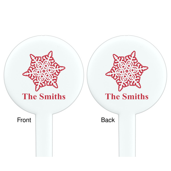 Snowflakes White Plastic 7" Stir Stick - Double Sided - Round - Front & Back